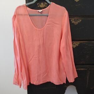 J. Jill Coral-Peach Long Sleeve V-Neck Tunic